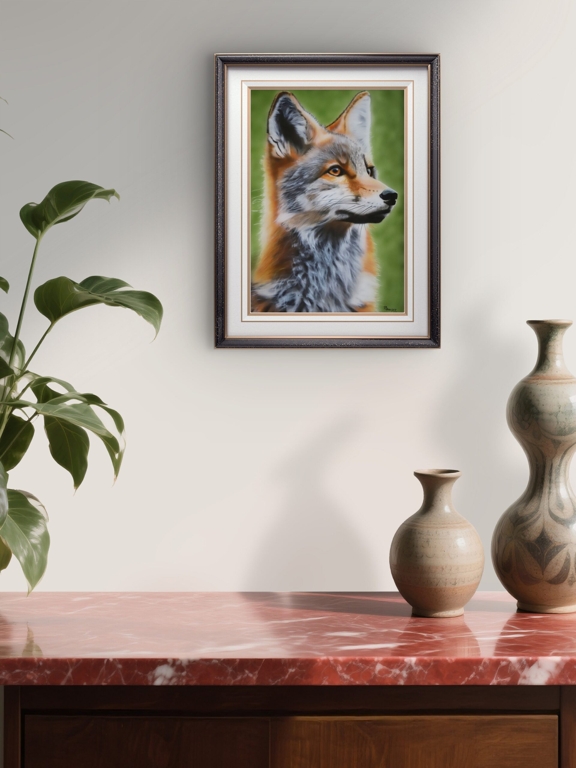 Peinture photoréaliste à l'aérographe d'un Renard de Sibérie, en situation
