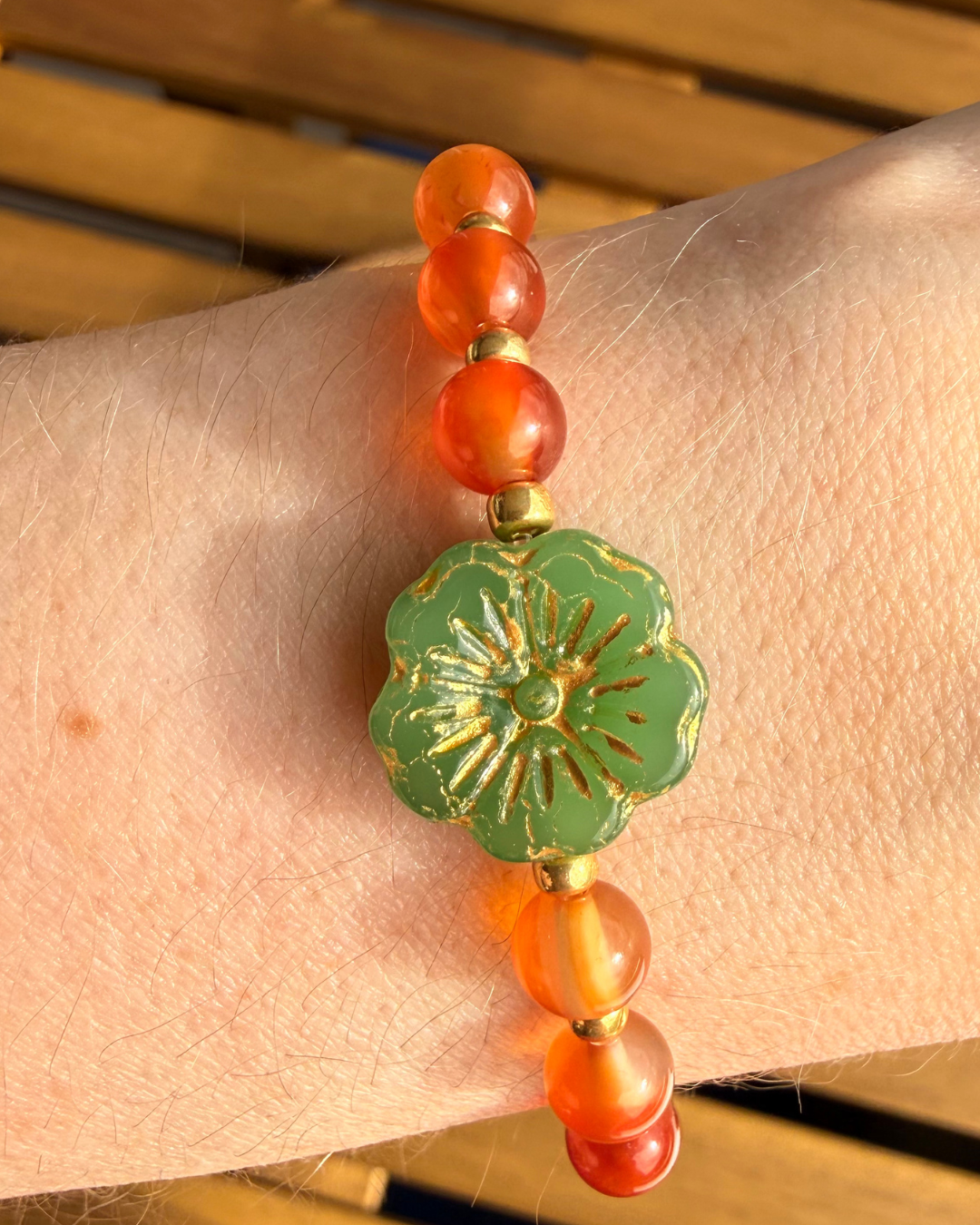 Bracelet CALENDULA - Cornaline & Fleur de Bohême