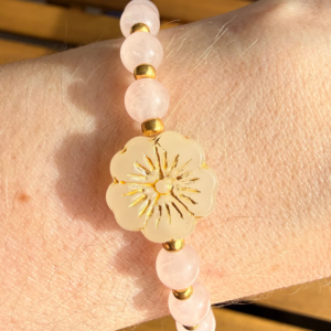 Bracelet MAGNOLIA - Quartz rose & Fleur de Bohême