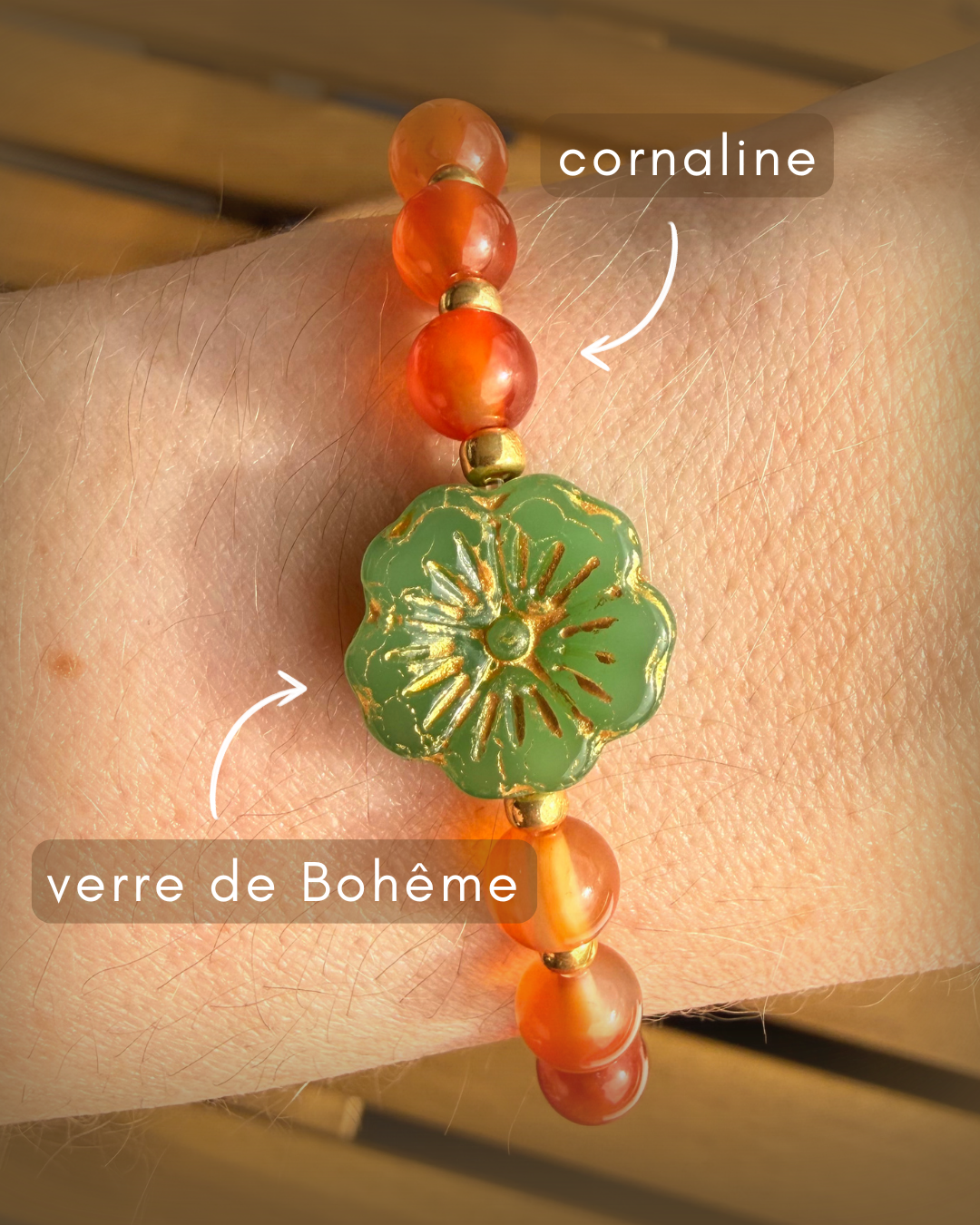 Bracelet CALENDULA - Cornaline & Fleur de Bohême – Image 2