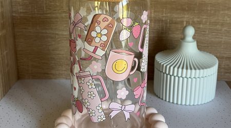Verre avec paille en verre & couvercle bambou Girly